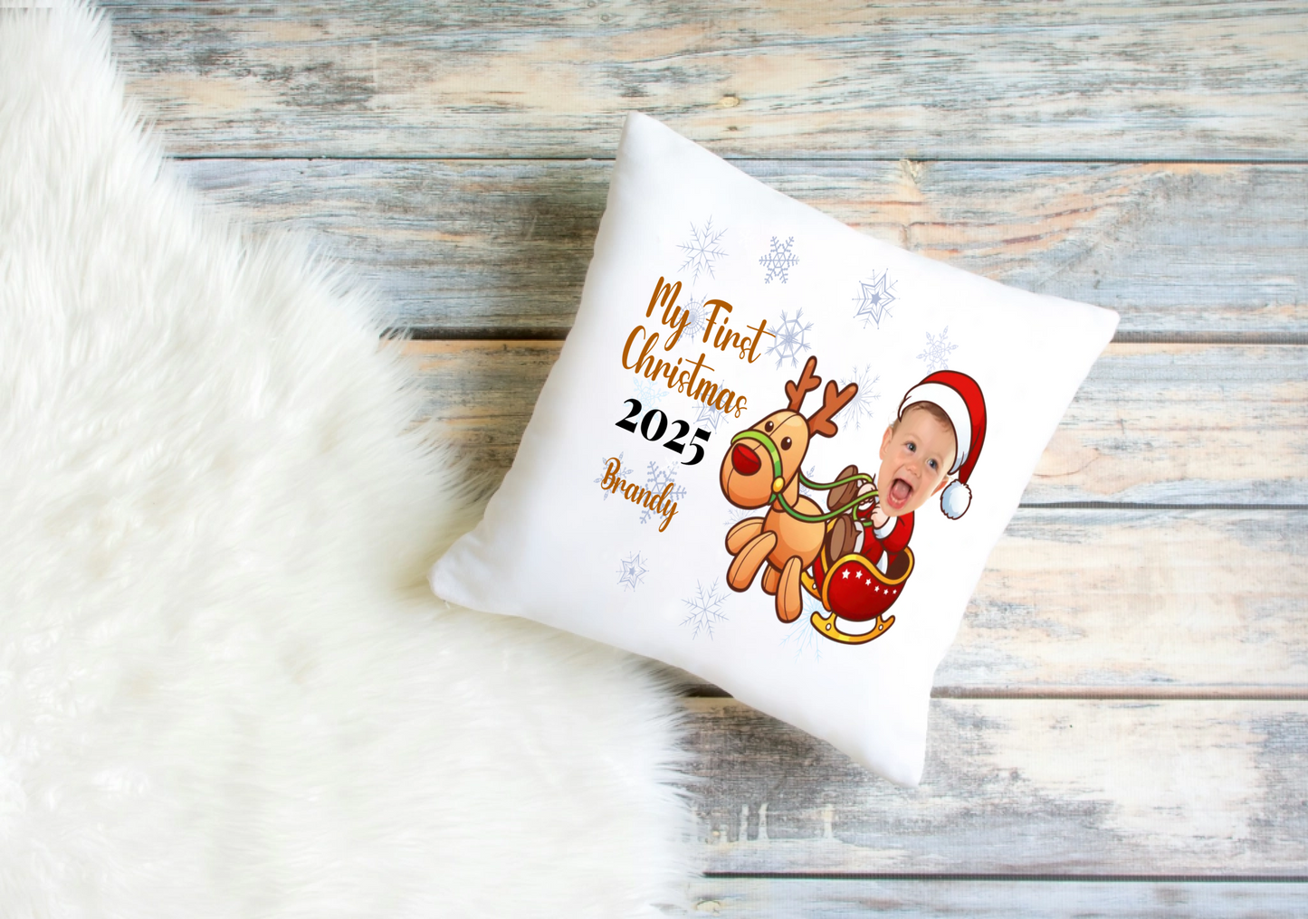 Baby’s First Christmas Cushion Cover – Personalised Photo Design