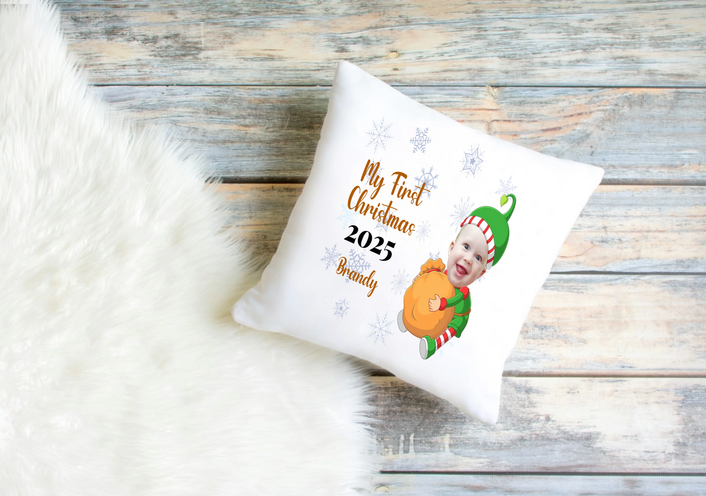 Baby’s First Christmas Cushion Cover – Personalised Photo Design