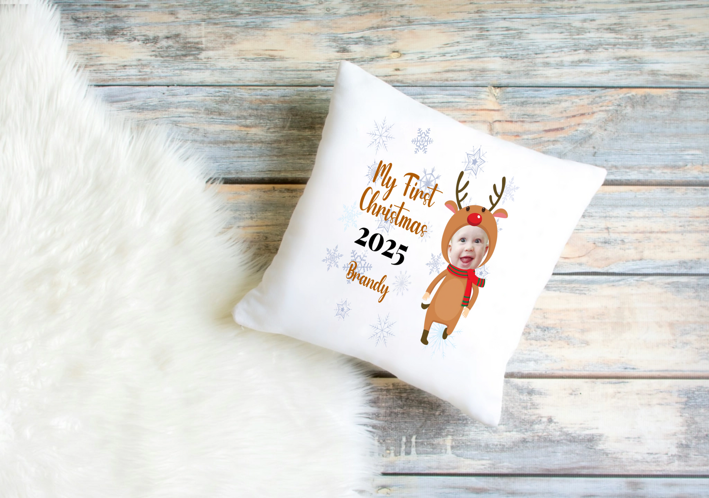 Baby’s First Christmas Cushion Cover – Personalised Photo Design