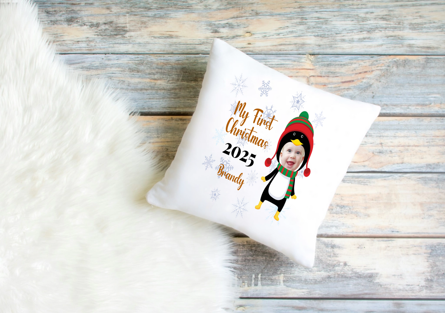 Baby’s First Christmas Cushion Cover – Personalised Photo Design