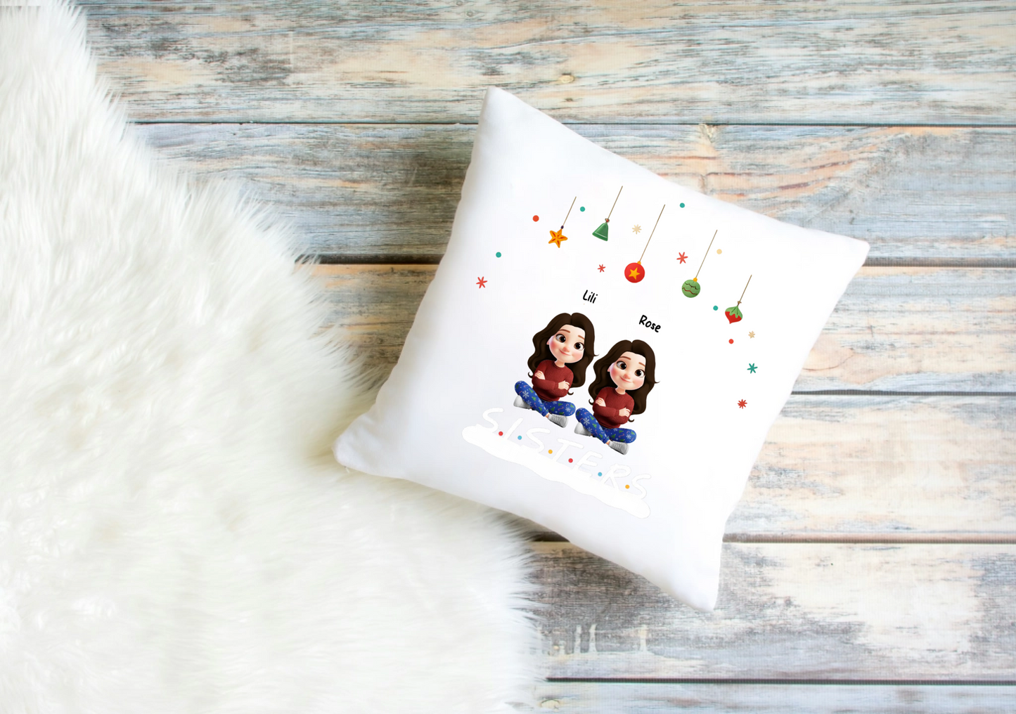 Personalised Girlfriends / Sisters Cushion Cover – Custom Clip Art Design