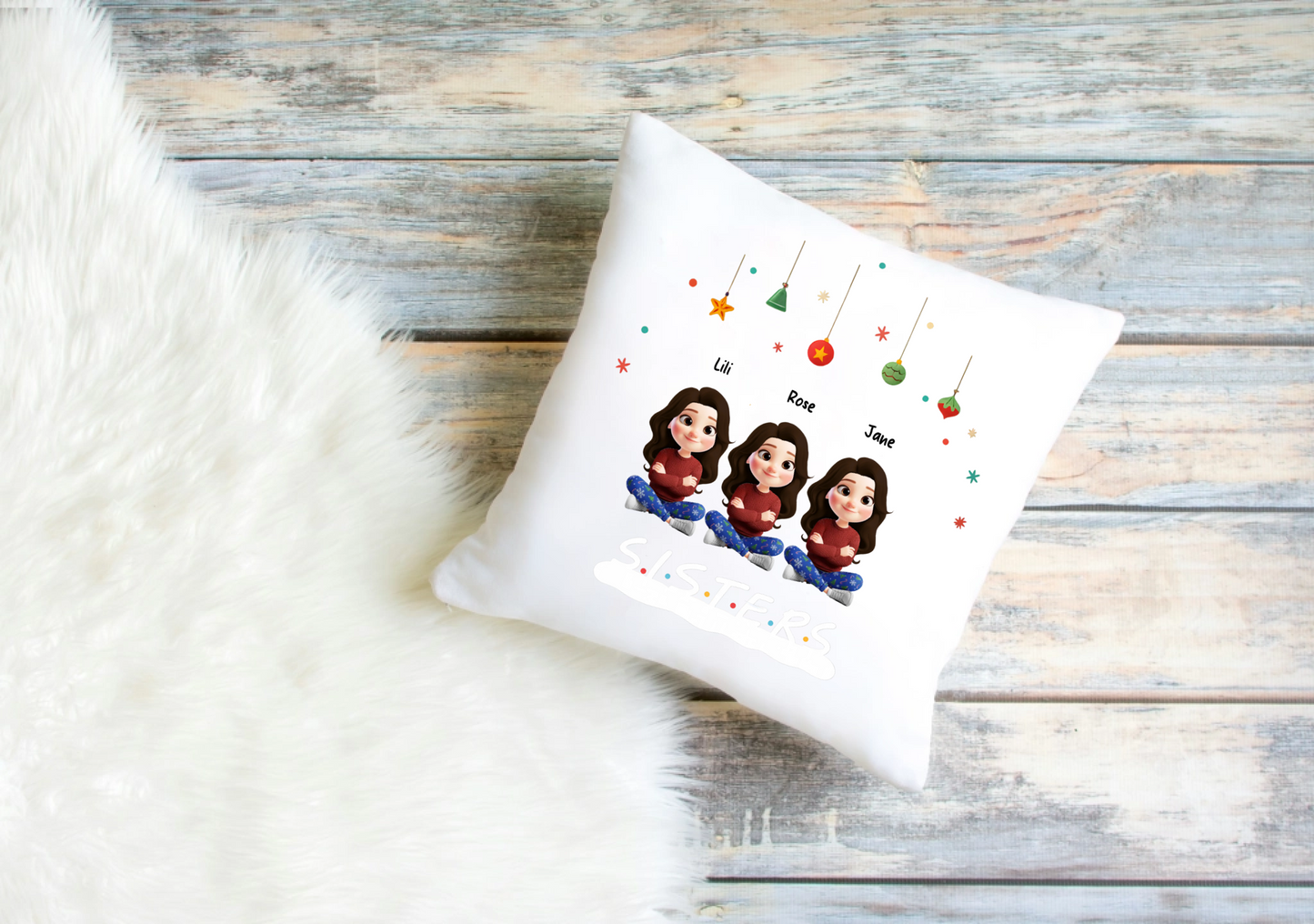 Personalised Girlfriends / Sisters Cushion Cover – Custom Clip Art Design