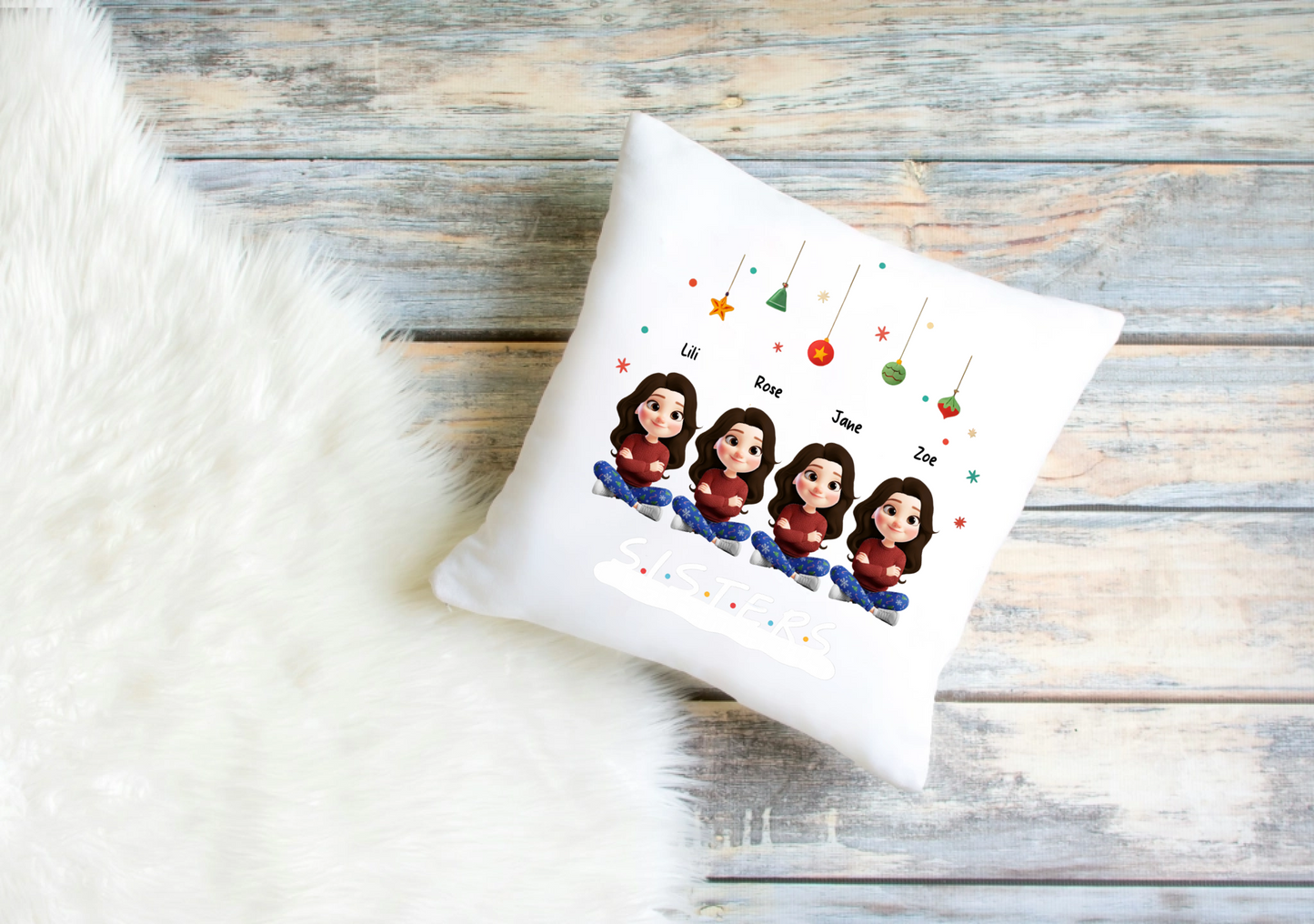 Personalised Girlfriends / Sisters Cushion Cover – Custom Clip Art Design