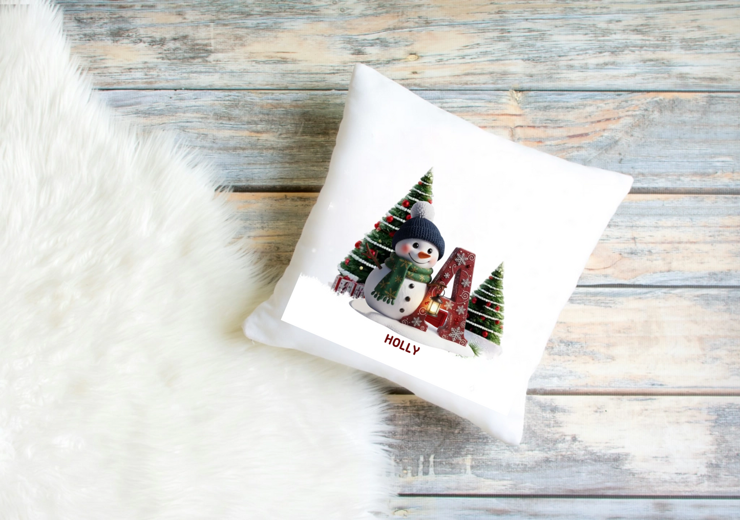 Personalised Snowman Cushion Cover – Custom Alphabet Letter Design
