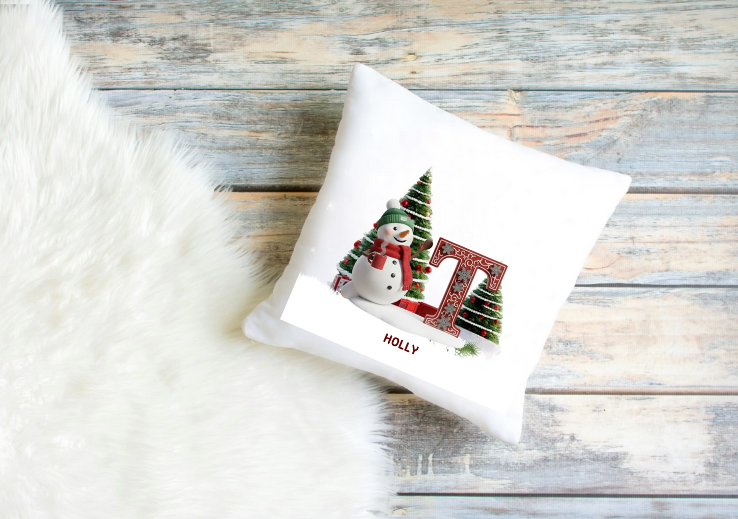 Personalised Snowman Cushion Cover – Custom Alphabet Letter Design