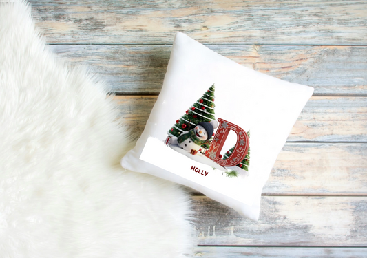 Personalised Snowman Cushion Cover – Custom Alphabet Letter Design