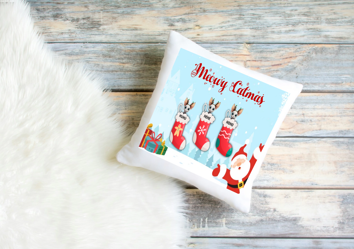 Personalised Christmas Cat Cushion Cover – Custom Festive Design