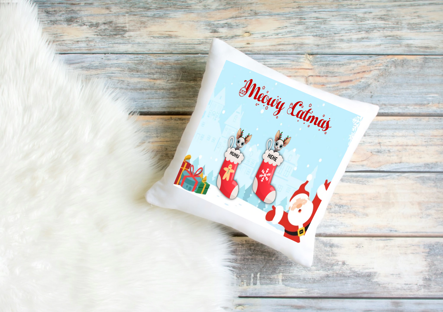 Personalised Christmas Cat Cushion Cover – Custom Festive Design