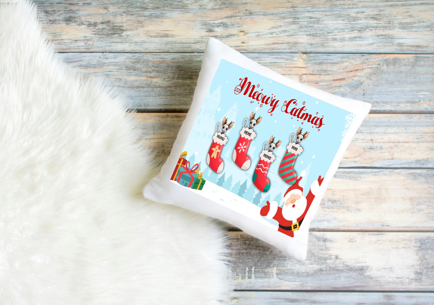 Personalised Christmas Cat Cushion Cover – Custom Festive Design