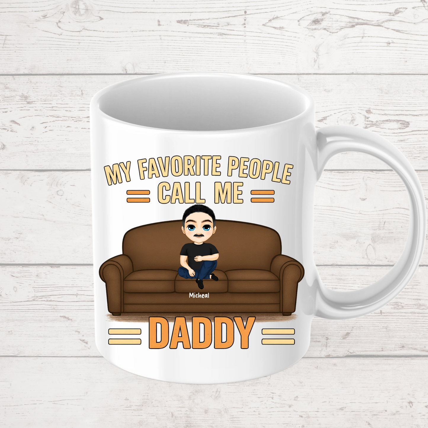 Personalised Dad Mug – Custom Father & Up to 4 Children Characters – 11oz Ceramic Gift | Colour Inner or Magic Mug Option