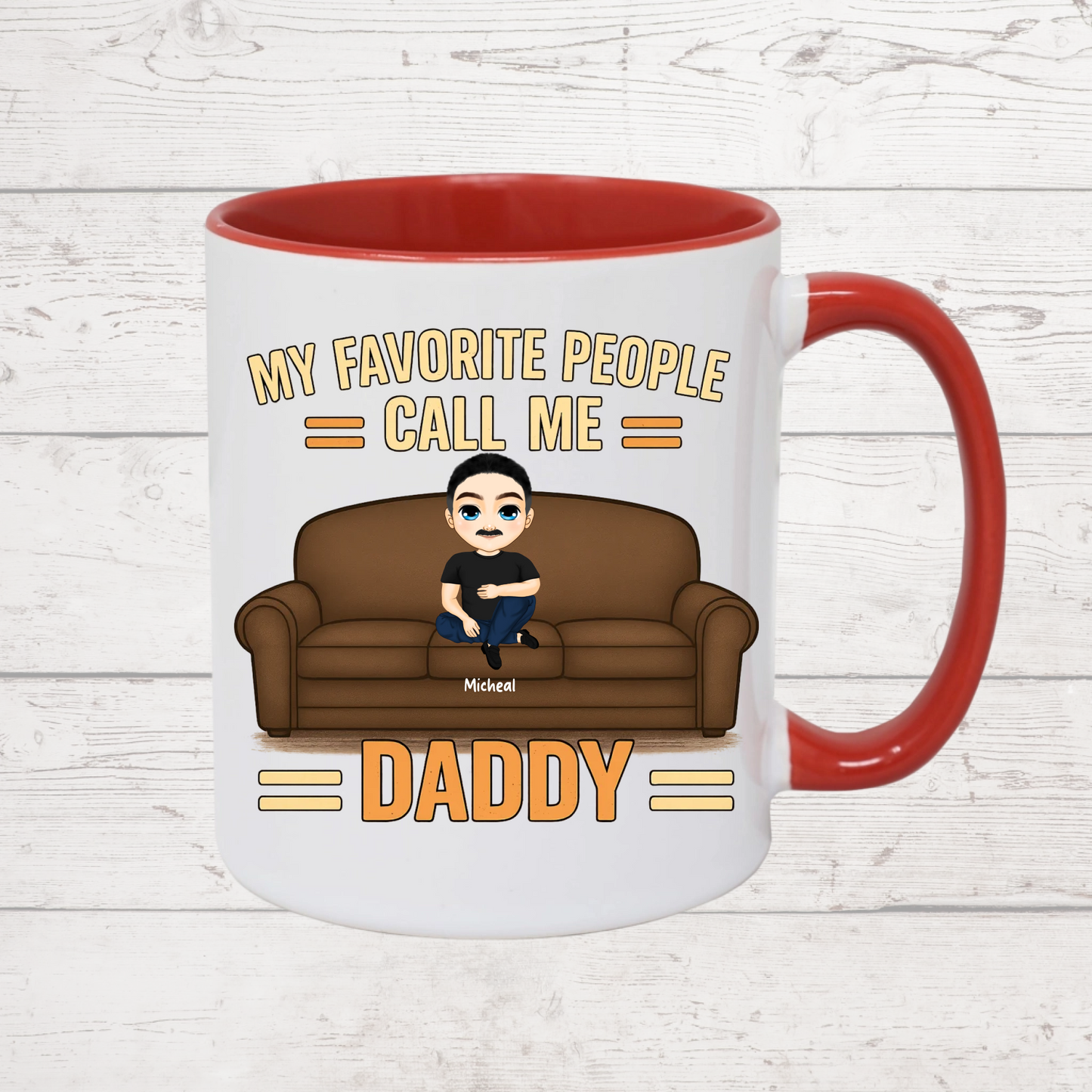 Personalised Dad Mug – Custom Father & Up to 4 Children Characters – 11oz Ceramic Gift | Colour Inner or Magic Mug Option
