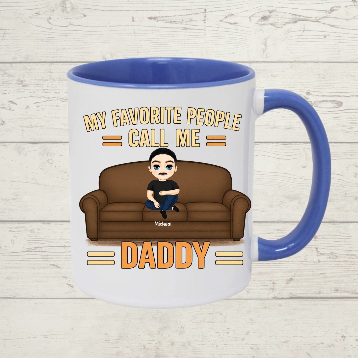Personalised Dad Mug – Custom Father & Up to 4 Children Characters – 11oz Ceramic Gift | Colour Inner or Magic Mug Option
