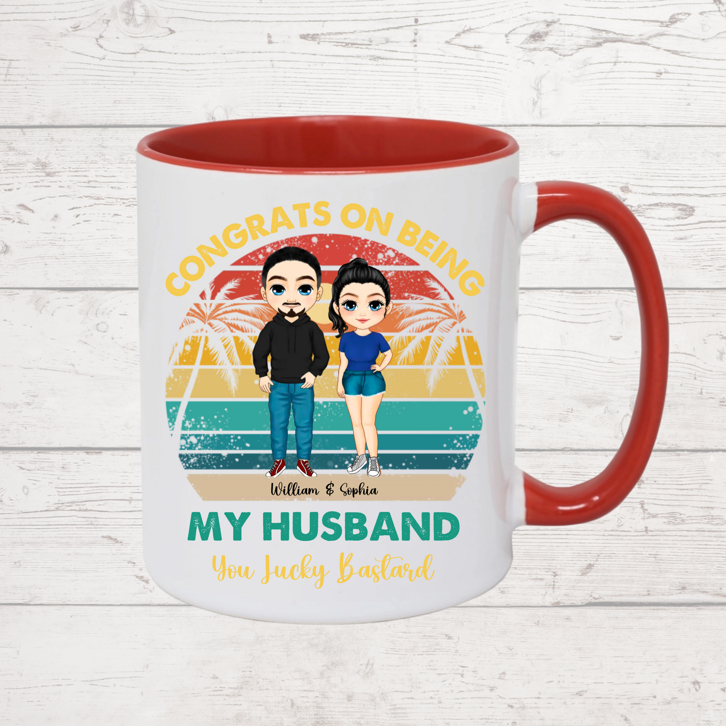 Personalised Husband Mug – Funny Custom Couple Cartoon Mug | Anniversary, Wedding or Gift for Him