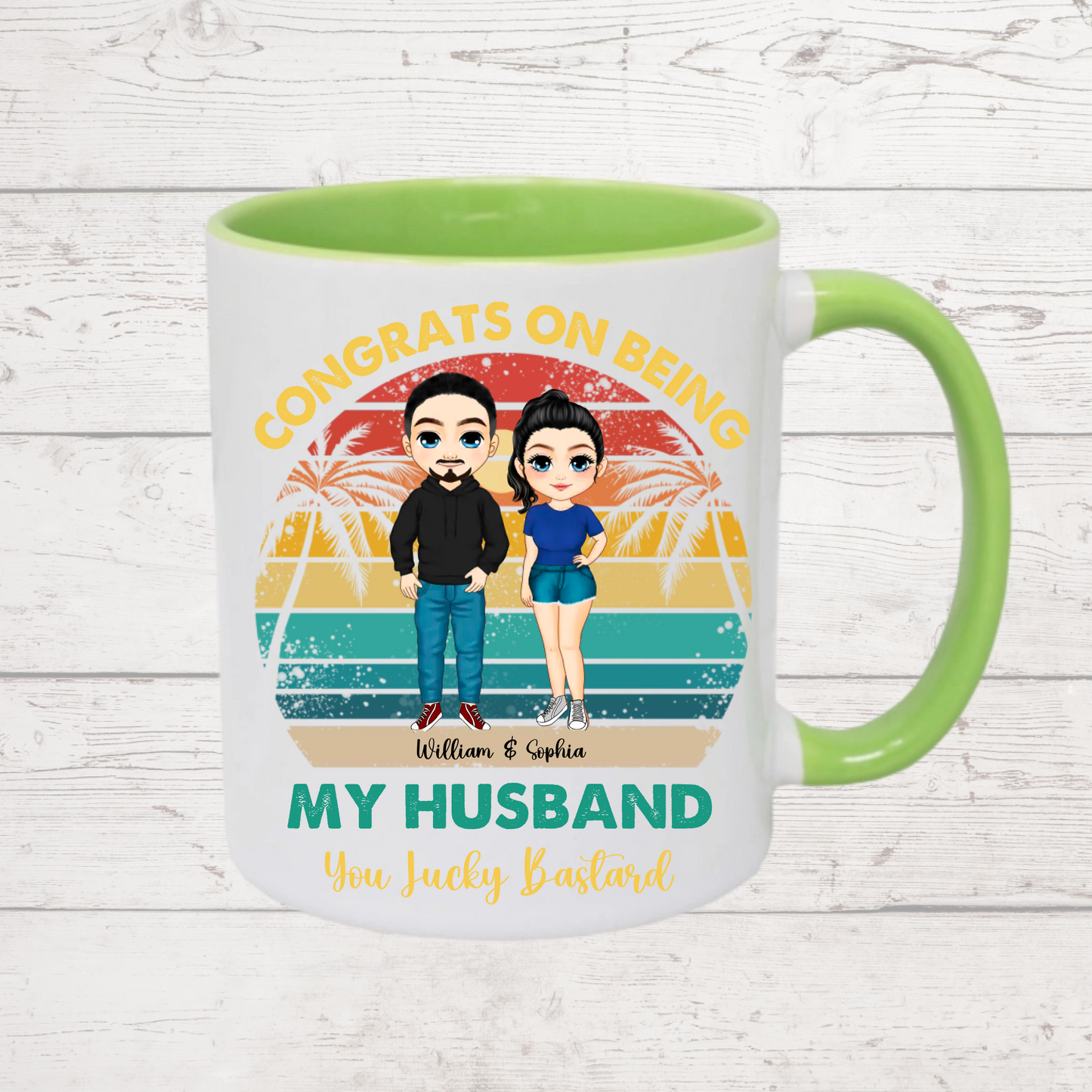 Personalised Husband Mug – Funny Custom Couple Cartoon Mug | Anniversary, Wedding or Gift for Him