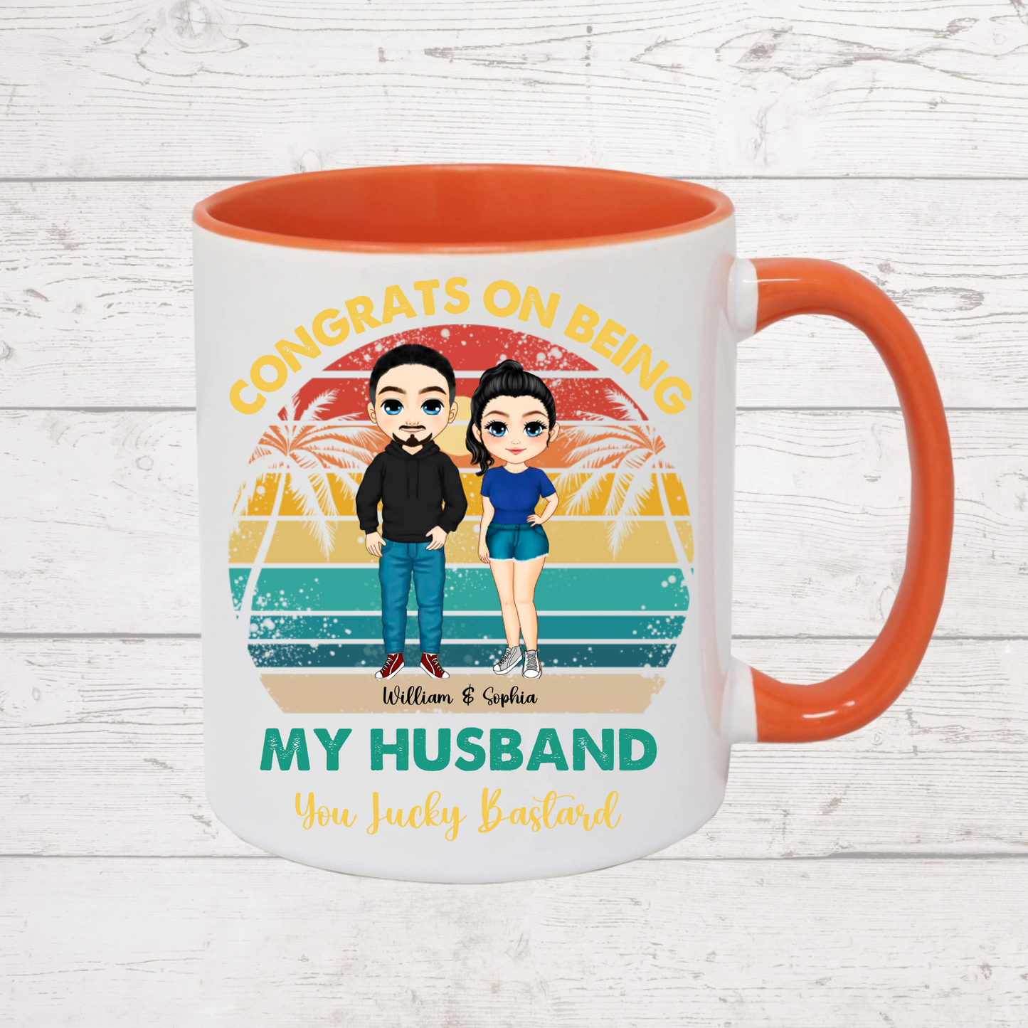 Personalised Husband Mug – Funny Custom Couple Cartoon Mug | Anniversary, Wedding or Gift for Him