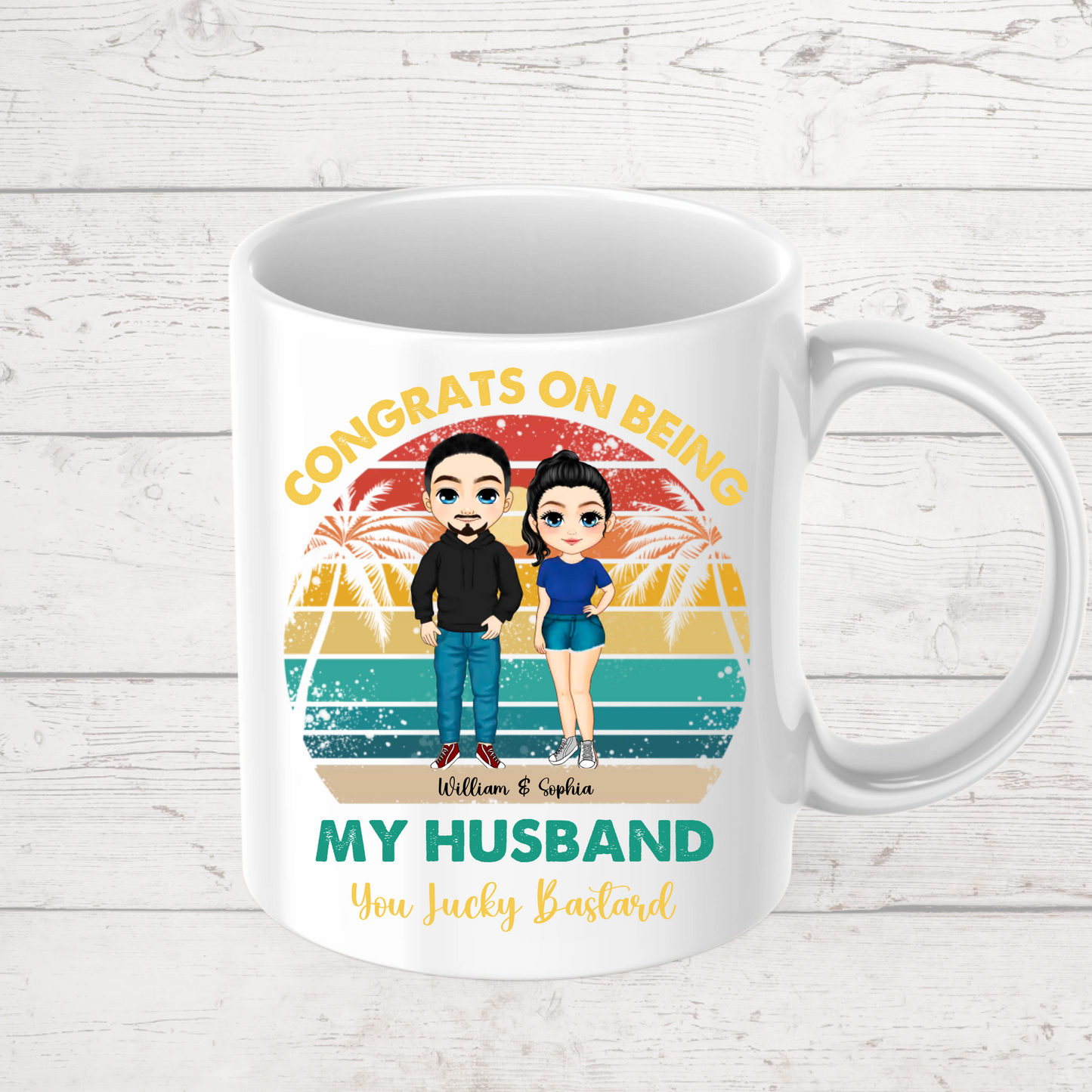 Personalised Husband Mug – Funny Custom Couple Cartoon Mug | Anniversary, Wedding or Gift for Him