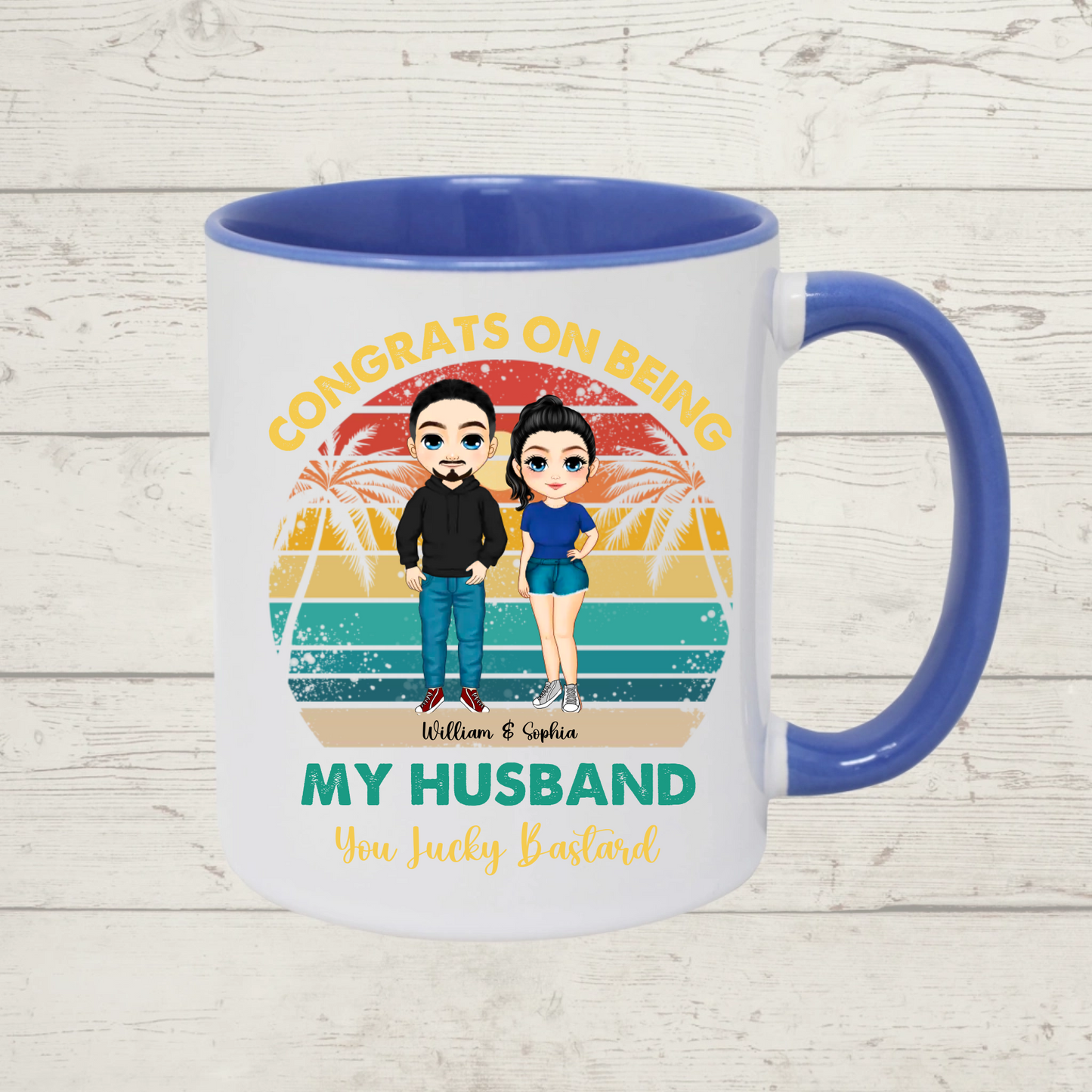 Personalised Husband Mug – Funny Custom Couple Cartoon Mug | Anniversary, Wedding or Gift for Him