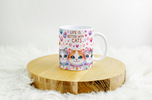 Life is Better with a Cat" Whimsical Mug  Design. 01