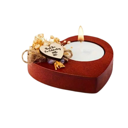 Romantic Wooden Heart Candle Holders – Set of 2 with Dried Flowers & Charms