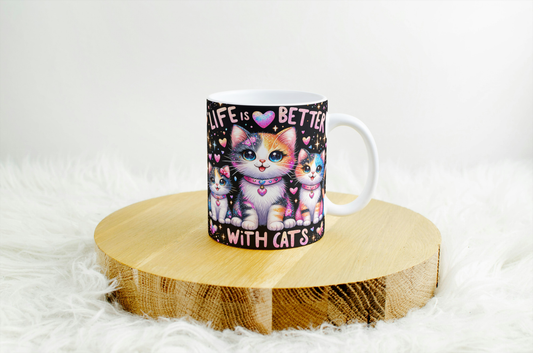 Life is Better with a Cat" Whimsical Mug  Design. 02