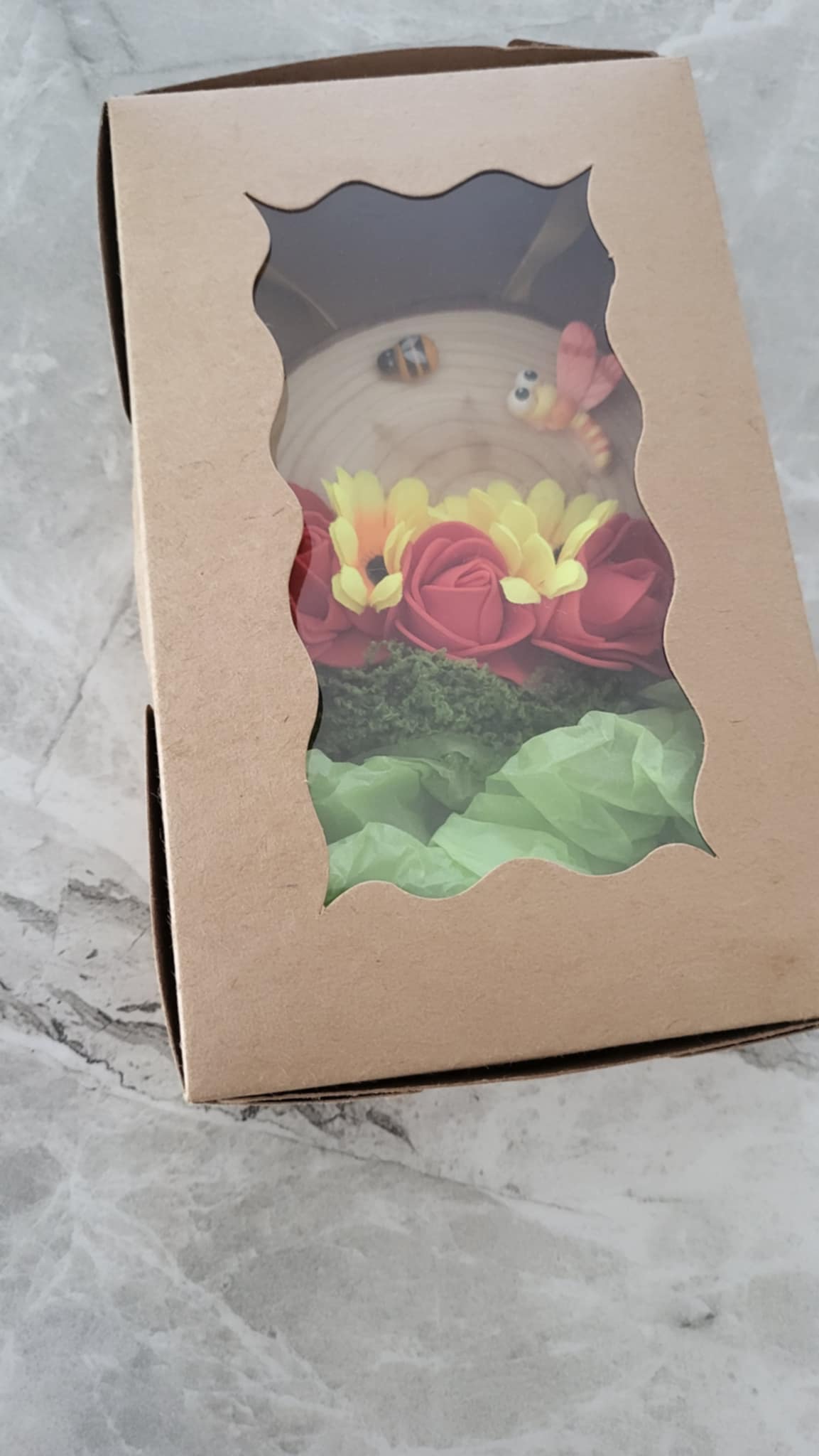 Handmade Floral Wood Slice Hanging Decoration – Bee & Dragonfly Design