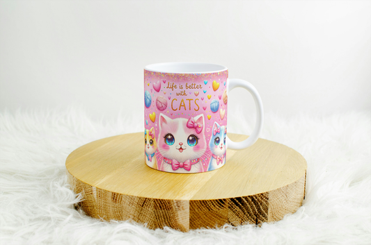 Life is Better with a Cat" Whimsical Mug  Design. 03