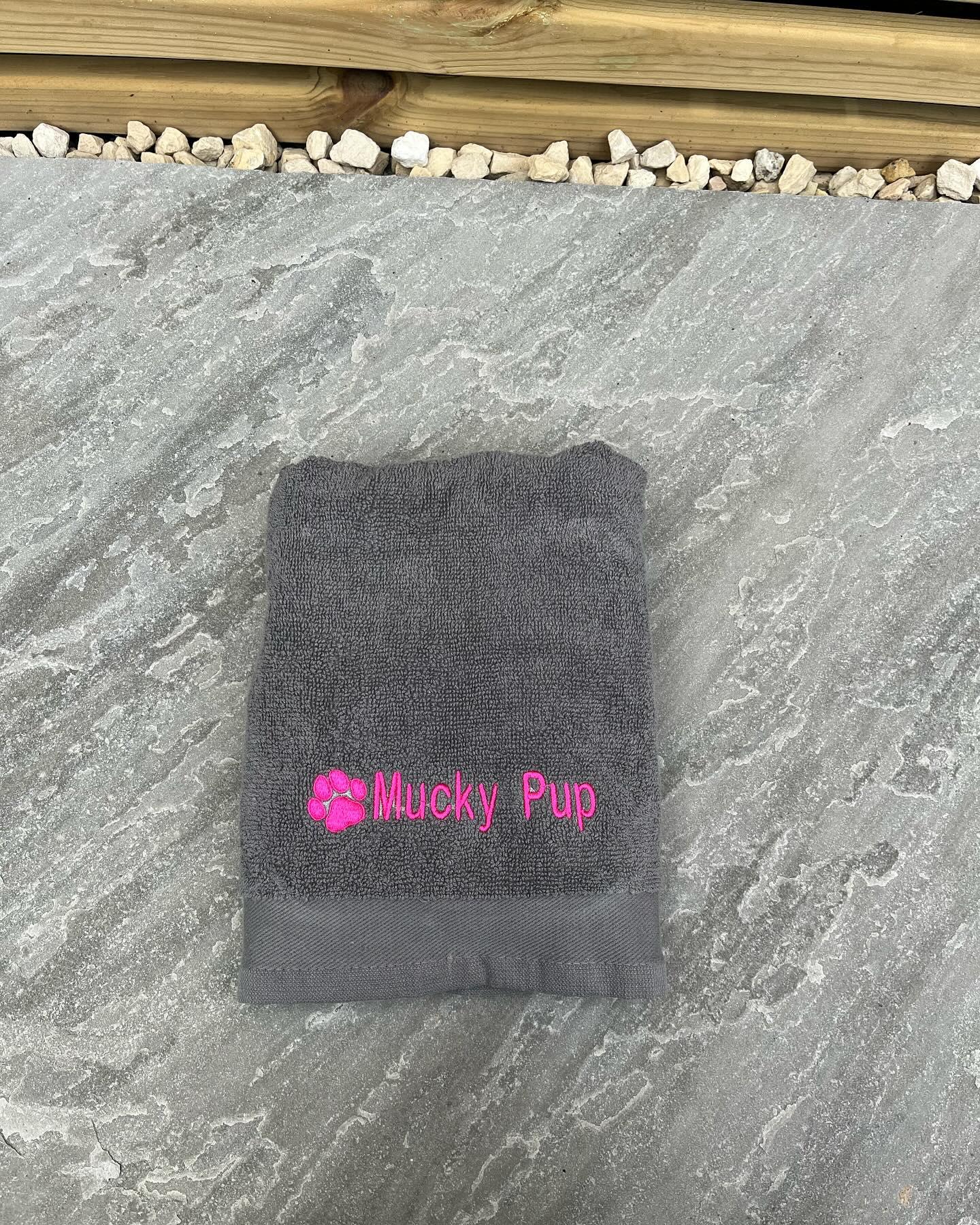 'Mucky Pup' Embroidered Pet Towel - Lots Of Colours