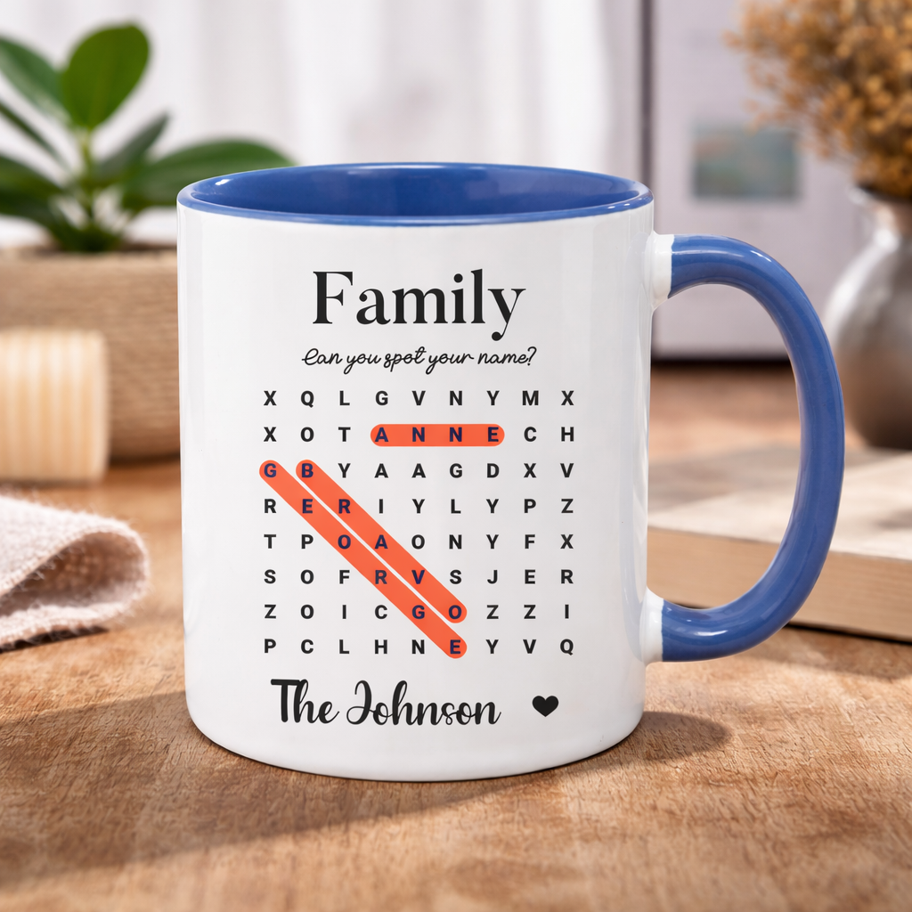 Personalised Family Word Search Mug Custom Name Puzzle Gift for Mum Dad Parents