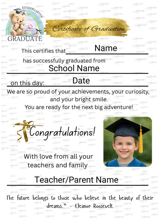 Personalised Kindergarten or Preschool Graduate Certificate