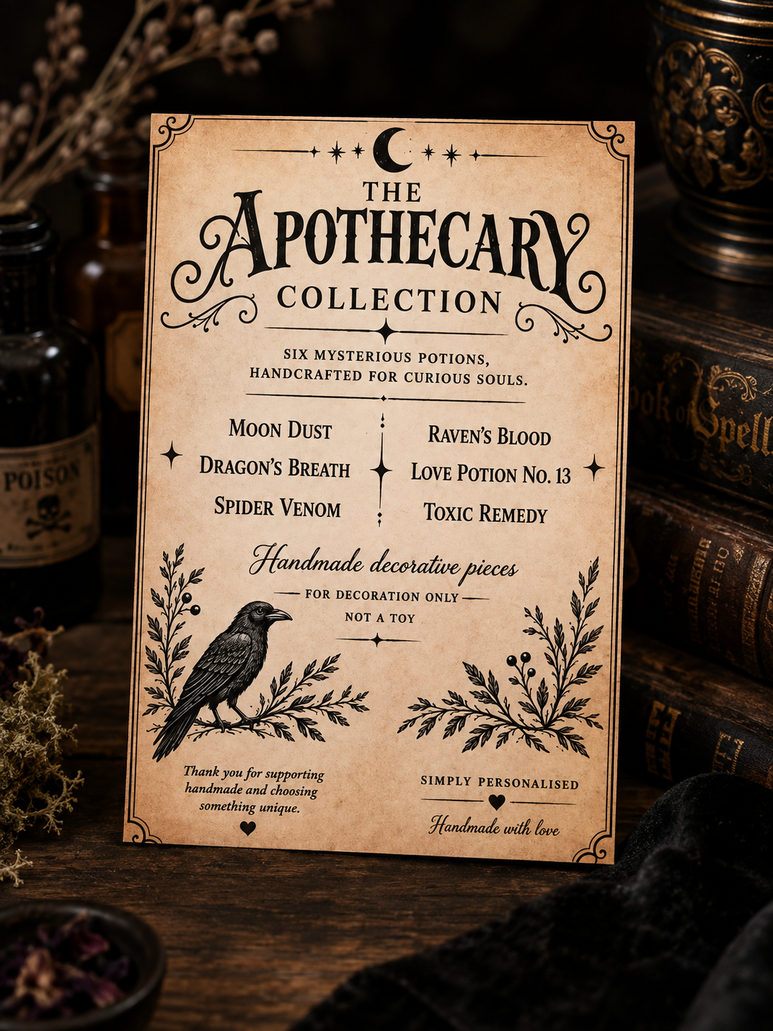 Halloween Potion Bottles – Set of 6 Handmade Apothecary Decorations