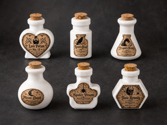 Halloween Potion Bottles Set of 6 Witch Apothecary Gothic Decor Ornament