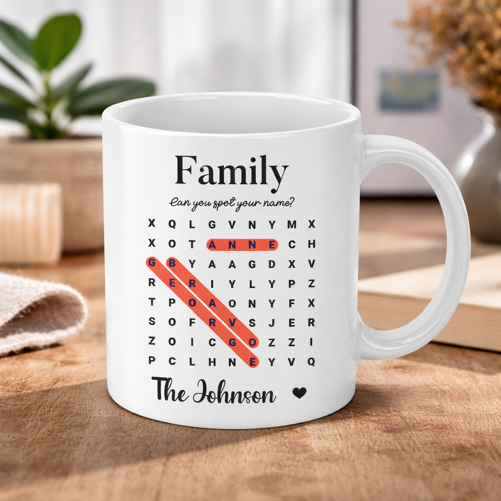 Personalised Family Word Search Mug Custom Name Puzzle Gift for Mum Dad Parents