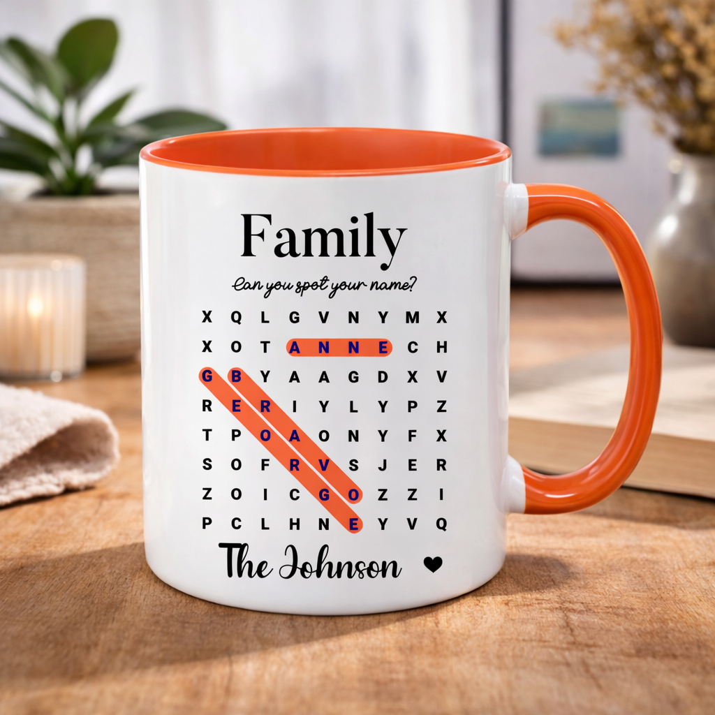 Personalised Family Word Search Mug Custom Name Puzzle Gift for Mum Dad Parents