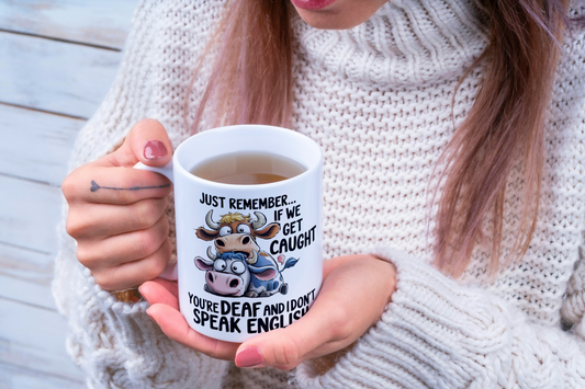Funny Cow Mug Gift – Ceramic 11oz Cup with Humorous Quote – Unique Present for Friends or Colleagues