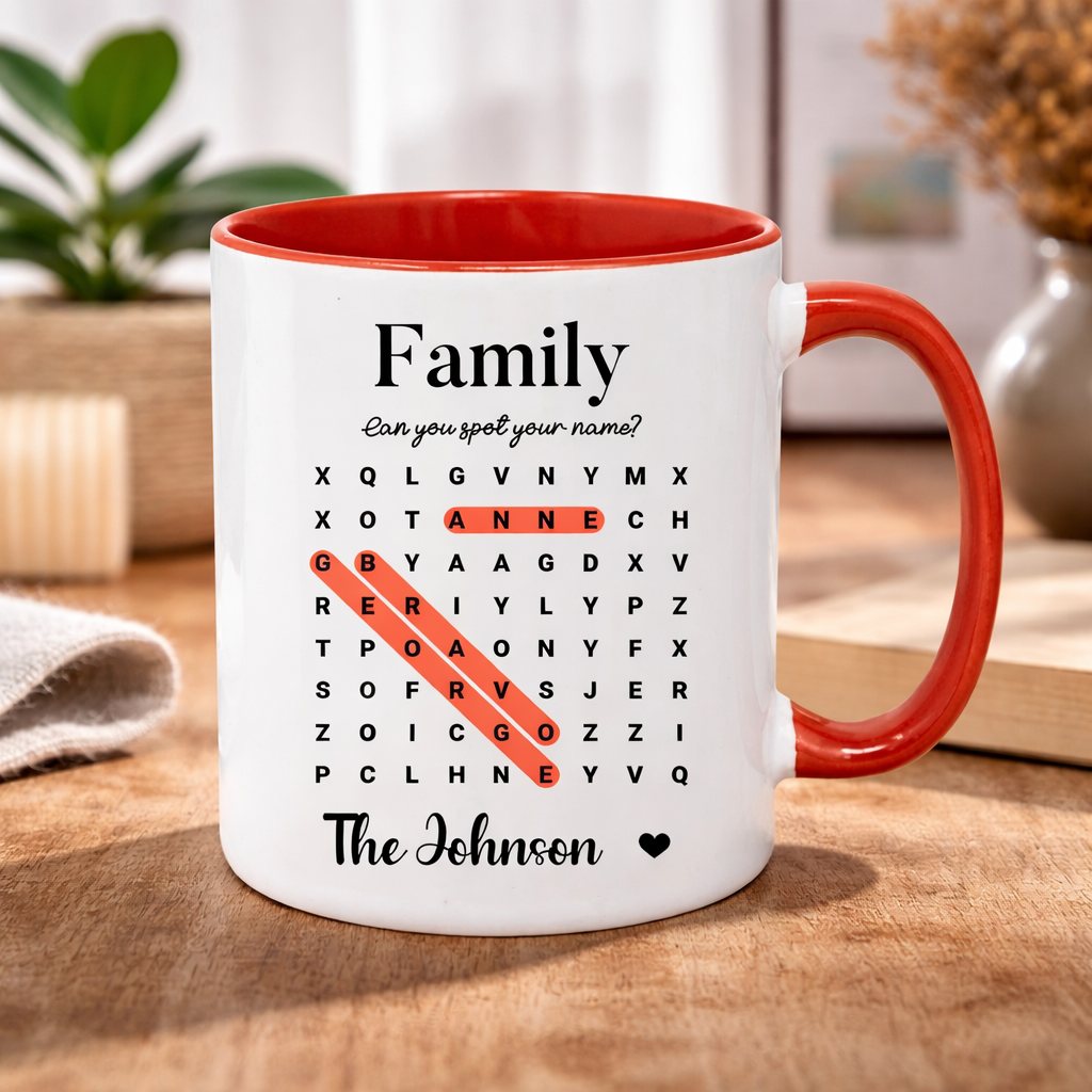 Personalised Family Word Search Mug Custom Name Puzzle Gift for Mum Dad Parents