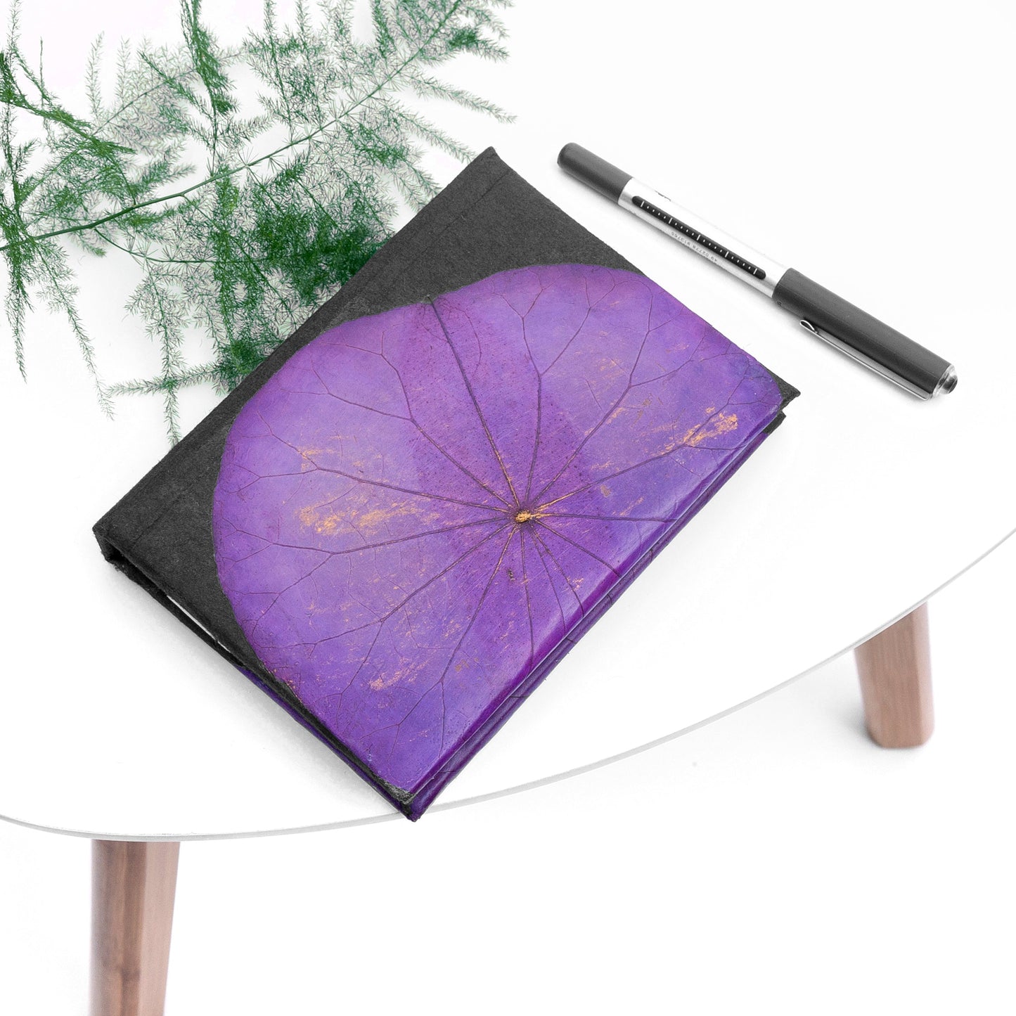 A6 Vegan Leather Lotus Leaf Notebook