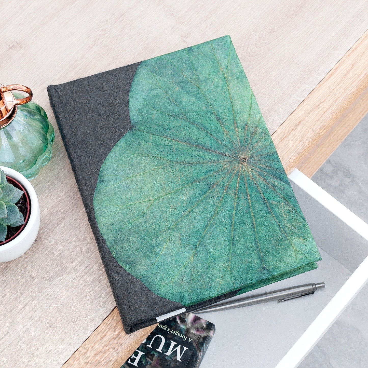 A6 Vegan Leather Lotus Leaf Notebook