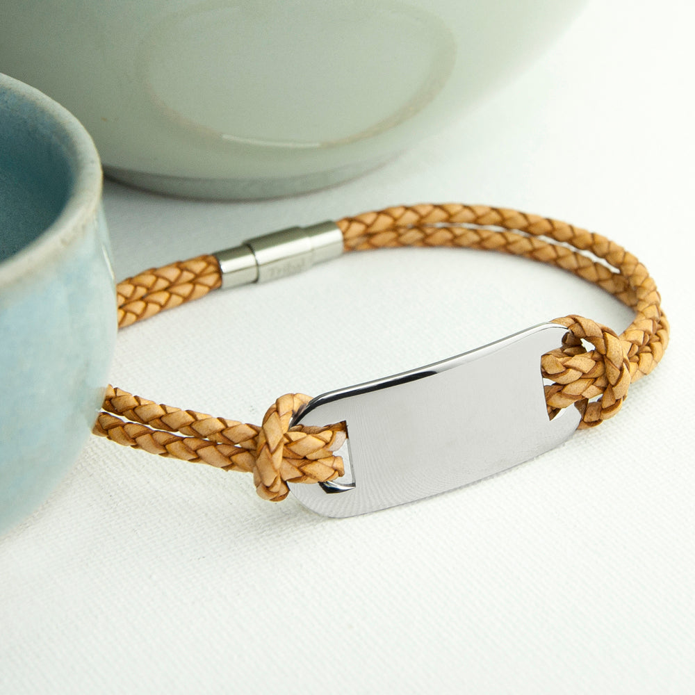 Personalised Men's Statement Leather Bracelet in Standstone