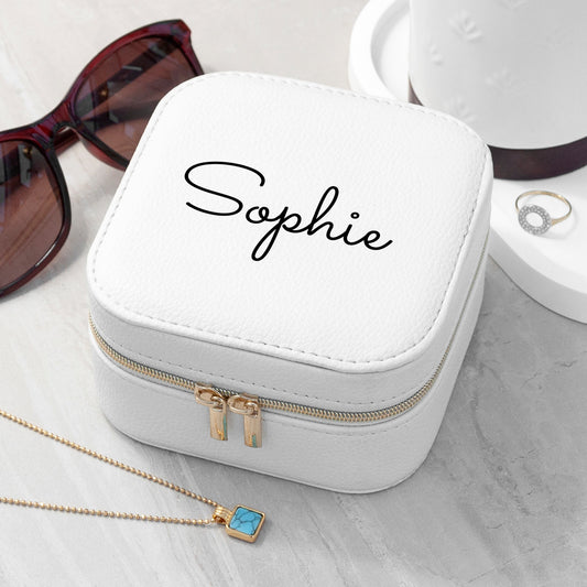 Personalised White Travel Jewellery Case
