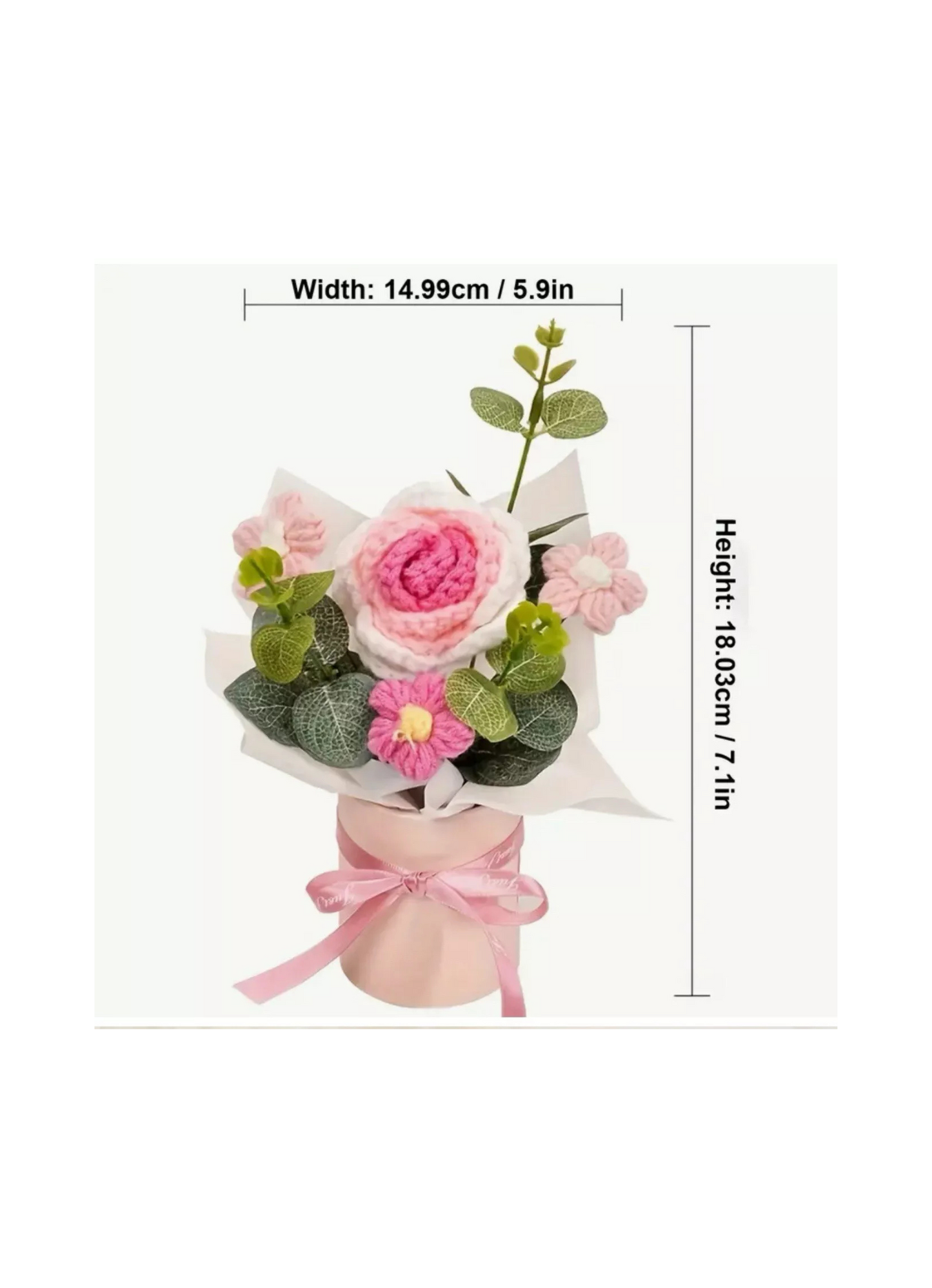 Teddy Bear & Rose Crochet Flower Bouquet Gift –in Luxury Magnetic Box
