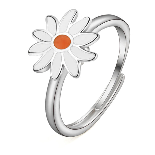 Anti Anxiety White Daisy Ring - Silver
