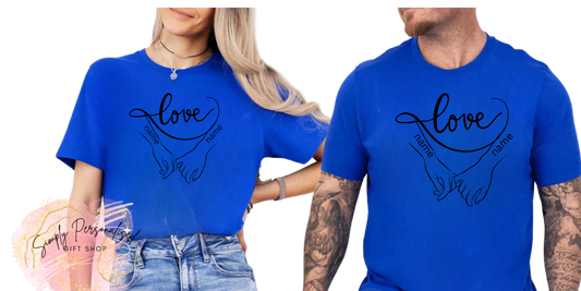 Personalised Couples T-Shirt – ,Names and Love Mesage