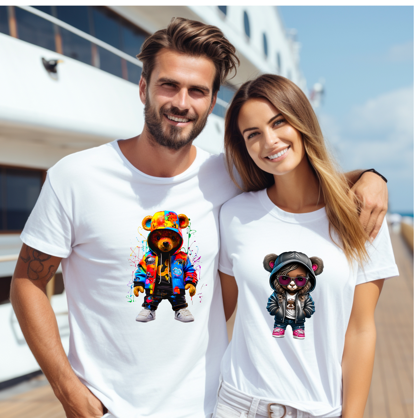 Couple T-Shirts - Hip-Hop Teddy Bear & Cool Girl Designs