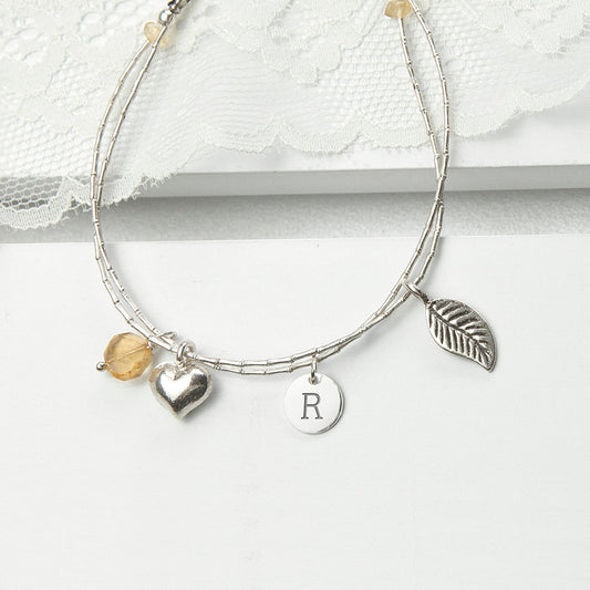 Personalised Silver Bracelet with Citrine for Women and Children
