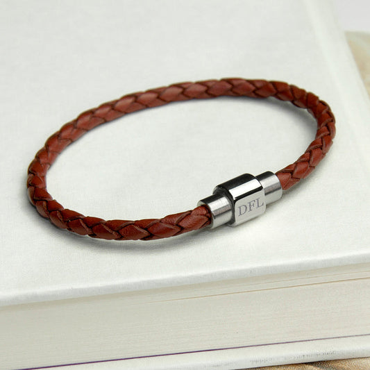 Personalised Men's Burnt Sienna Woven Leather Bracelet