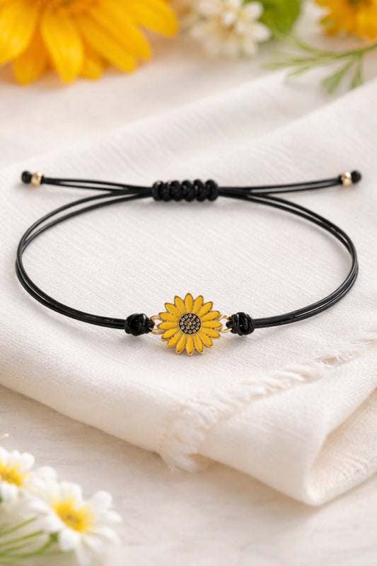 Adjustable Sunflower Charm Bracelet Yellow Enamel Flower Cord Jewellery Gift