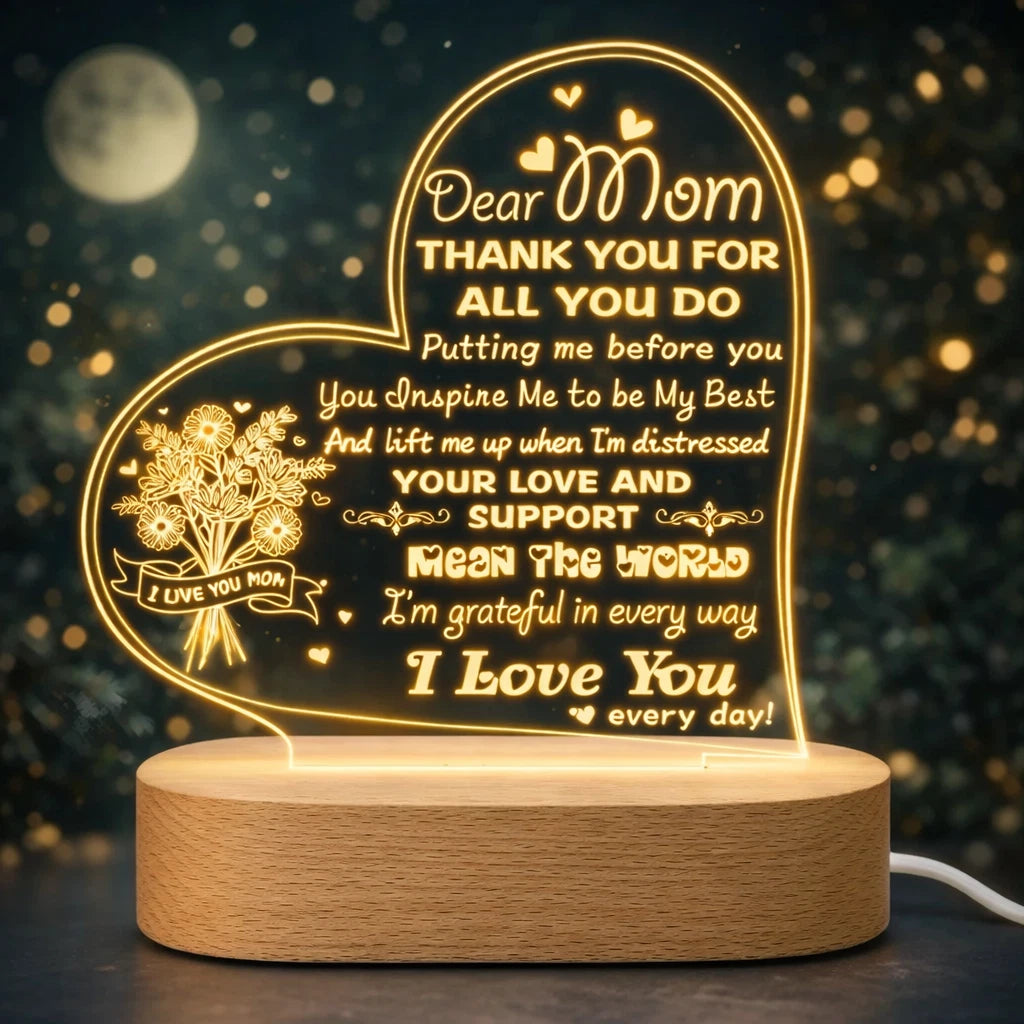 Dear Mum LED Night Light Heart Lamp Gift for Mum Mother’s Day Birthday Thank You