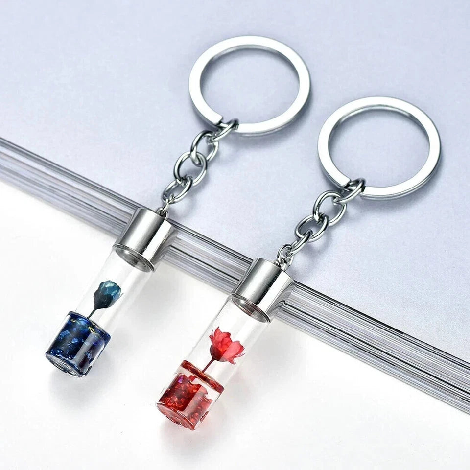 Personalised Novelty Keyring Floral Flower Keychain Eternal Nature Pendant Gift