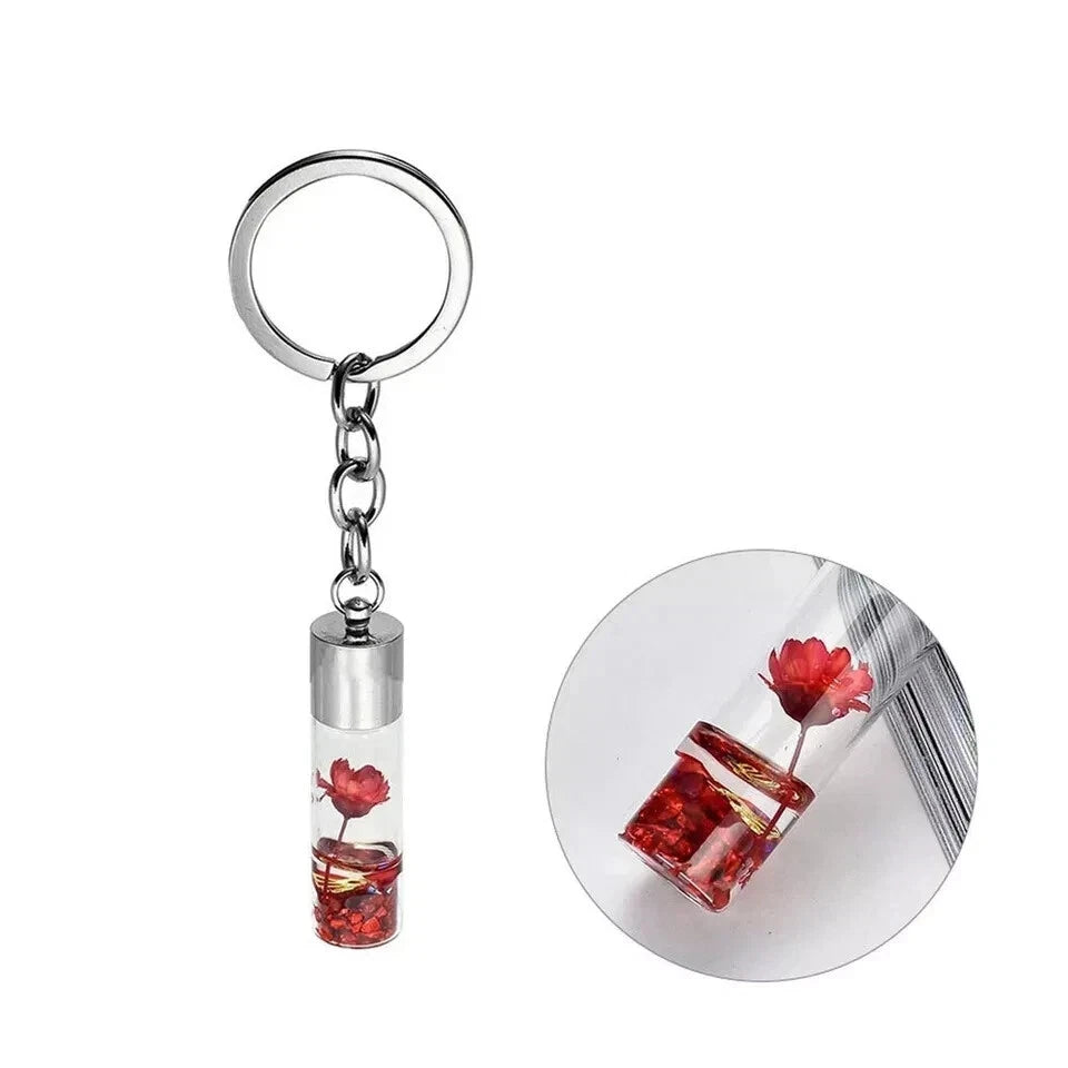 Personalised Novelty Keyring Floral Flower Keychain Eternal Nature Pendant Gift