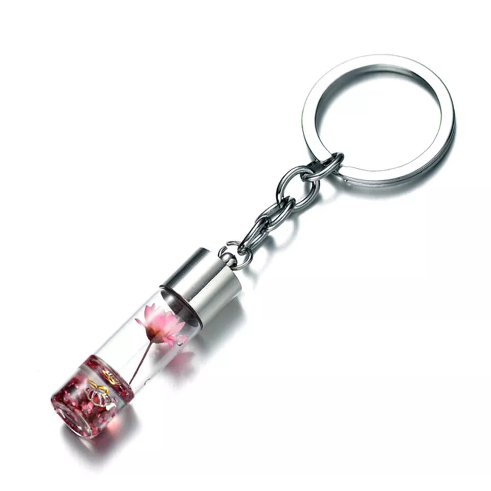Personalised Novelty Keyring Floral Flower Keychain Eternal Nature Pendant Gift
